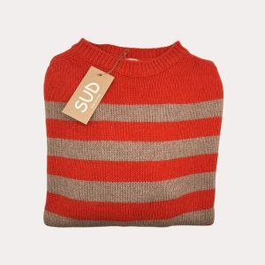 SUD - Maglione righe juta/corallo