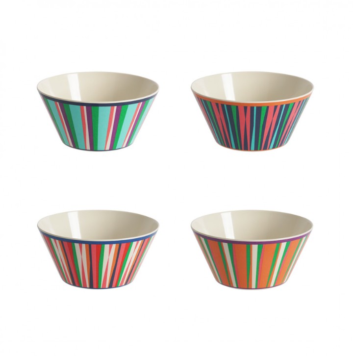 Piatti - Fiorià un Giardino Pop stripes Set 4 Ciotole melamina