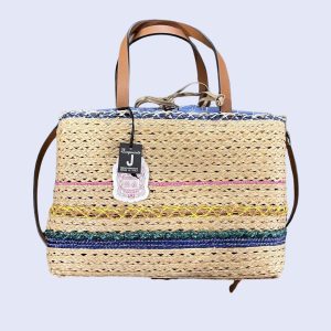 Exquisite J Milano - * Borsa Quadrata Rafia Multicolor Fazzoletto a Quadri