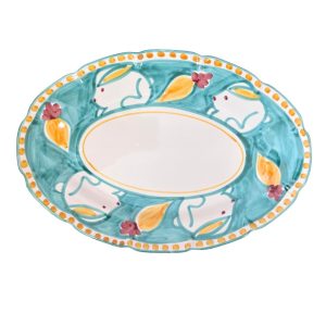 Piatti - Solimene Decoro Fattoria Ovale 38 cm Coniglio Acquamarina