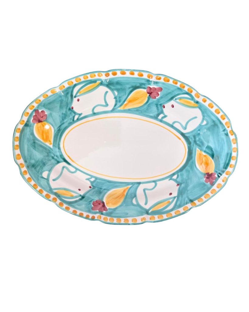 Piatti - Solimene Decoro Fattoria Ovale 38 cm Coniglio Acquamarina